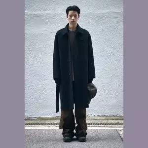 [커스텀멜로우](강남점) 블랙 오버사이즈 핏 핸드메이드 벨티드 울 맥 코트 CQCAW25711BKX