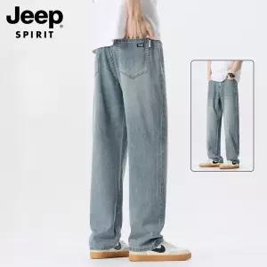 JEEP SPIRIT 남성 빈티지 워싱 와이드 스트레이트 데님 팬츠 루즈핏 청바지