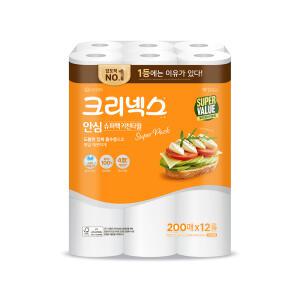 크리넥스 안심 키친타월 슈퍼팩 200매, 12롤, 1개