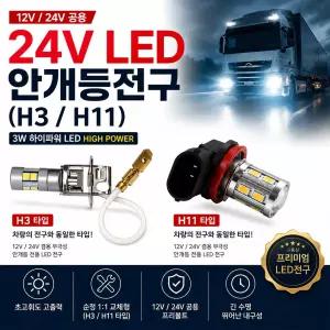 대성부품 24V LED 하이파워 H3 안개등 전구 9발 H3큐 화물차 대형트럭 대형버스 버스용 포그램프 안개등큐 LED전구 트럭용 차량용 램프 H11 3W 엑시언트 대형버스