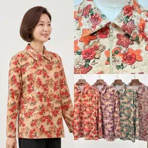 엄마옷 마미소 별꽃 카라 티셔츠 간절기 꽃나염 반집업 긴팔 할머니 빅사이즈 40 70 마담 중년 여성