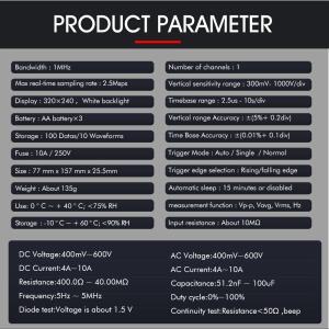 TOOLTOP ET2010A 2 in 1 디지털 오실로스코프 멀티미터 1MHz 2.5MSps 실험실 전기 수리