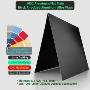 5052 알루미늄 평판 블랙 아노다이징 합금 판 두께 0.5/0.8/1/1.5/2mm 200x200 200x300