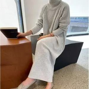 [하프클럽/]폴라 롱원피스 여성 겨울 니트 베이직 여성복