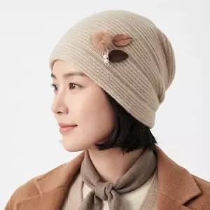 [나비드원]엄마 중년 여성 할머니 부인 겨울용 진주 퍼 코사지 방한 울 니트 보온 비니AN-K110