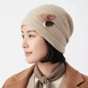 엄마 중년 여성 할머니 부인 겨울용 진주 퍼 코사지 방한 울 니트 보온 비니/AN-K110