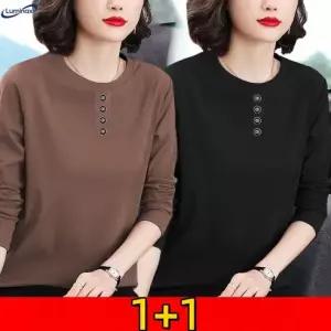 1+1 여성 가을티셔츠 긴팔 엄마티셔츠 50대 중년 여성 의류 예쁜옷 이너티 얇은 긴팔티 2P