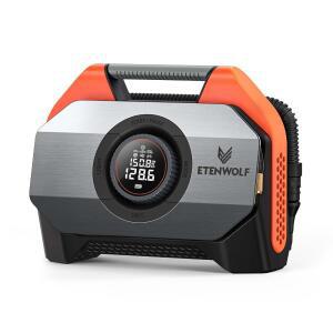 ETENWOLF Vortex S6 타이어 인플레이터 휴대용 공기 압축기 19200mAh 배터리 장착 자동차 및 인플레이터용 무선 펌프 100 듀티 사이클 듀얼 실린더 자전거 비비드 오렌지