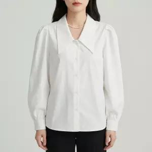 [골피아]카라 블라우스 퍼프 숄더 벌룬 소매 화이트 셔츠 남방 오피스룩 여