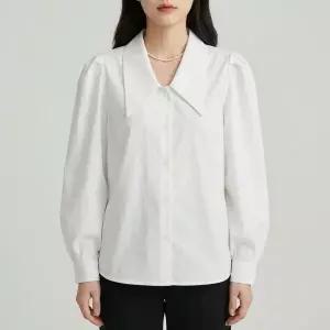 [하프클럽/골피아]여성 카라 블라우스 퍼프 숄더 벌룬 소매 화이트 셔츠 남