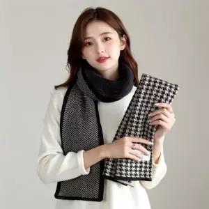 체크 패턴 목도리 커플 머플러 겨울용 남녀공용 따뜻한 두꺼운 니트 소재 와이드 사이즈