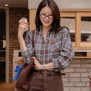 [캔마트] 레더패치 기모 체크 셔츠