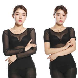 여성시스루반팔티셔츠 빅사이즈 방송댄스복 레이어드망사긴팔티 섹시여성상의 이너티