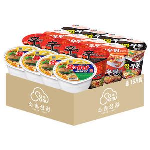 농심 컵라면 소컵 혼합 16개 (육개장사발면+신라면+새우탕+튀김우동 각 4개)
