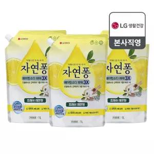 자연퐁 베이킹소다파워 3X 주방세제 레몬향 리필 1L 3개