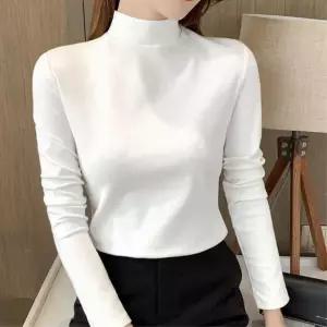 여성 가을 겨울 반목 반폴라 기모 슬림 긴팔티 티셔츠 데일리룩
