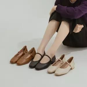 SOVO 트리트 소가죽 메리제인 미들힐 3cm