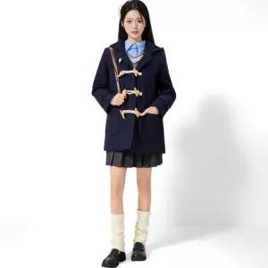 캐주얼 학생 코트 여성 긴팔 크롭 더플 반코트 모직 후드  떡볶이 코트