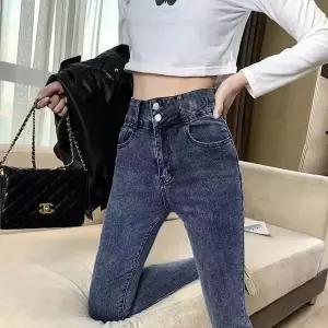 여성용 버튼 스판좋은 하이웨스트 청바지 스키니진
