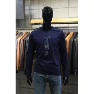 [빠니깔레]실키스판코튼 네이비일러스트 라운드넥긴팔티 d-gtee56na _