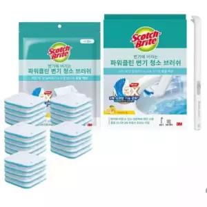 3M 스카치브라이트 변기에 버리는 파워클린 크린스틱 변기 청소 브러쉬 핸들+리필 25개