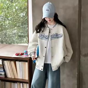 키즈목마 봄 가을 여아 주니어 긴팔 야구점퍼 초등생 외투 초중생 캐주얼 라운드넥 점퍼 1011
