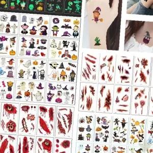 할로윈 파티 공포 상처 흉터 야광 방수 임시 문신 스티커 분장 소품 페이스 바디