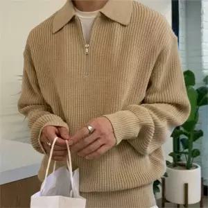 남성 반집업 니트 루즈핏 하프집업 스웨터 남성 니트 카라 베이직 풀오버 간절기 오버핏 캐주얼 티셔츠