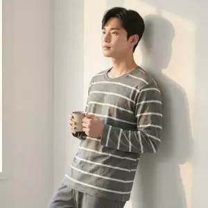 남성 긴팔 잠옷 세트 사계절 순면 파자마 실내복 홈웨어