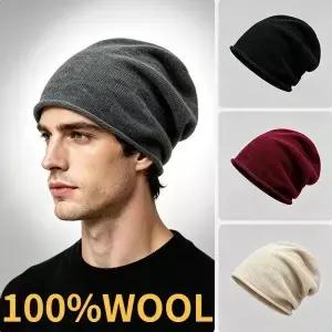 100 울 소재의 여성용 가을/겨울용 따뜻한 털모자 귀를 덮는 디자인 남성용 얼굴을 가리는 작은 회색 비니