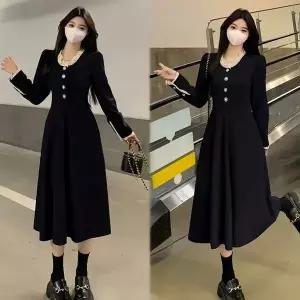 여성 가을 겨울 하객룩 원피스 휴양지 원피스 블랙 빅 사이즈 롱원피스