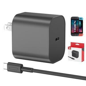 닌텐도 스위치용 충전기 2-20V 3A 60W AC 어댑터 고속 충전 5피트 USB C 케이블 포함 - 스위치/OLED/라이트/스팀 덱과 호환 4K TV 모드 지원 오리지널 품질
