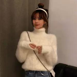 부드러운 터틀넥 하이넥 앙고라 니트 티셔츠 가을 겨울 모헤어 밍크