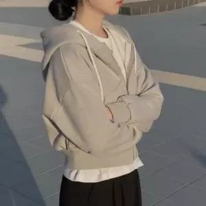 ( )여성 겨울 기모 크롭 웜 베이직 무지 후드티 후드집업
