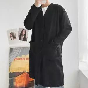 남자 데일리 버튼 리브드 포켓 롱 가디건 5C-CA-Q118-검정-R