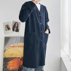남자 데일리 버튼 리브드 포켓 롱 가디건 5C-CA-Q118-곤색-R