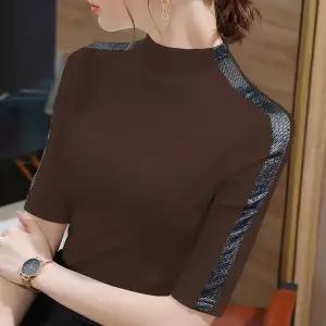 패션 여성 반팔 반폴라 이너티셔츠 빅사이즈 여자 반폴라티 반팔 상의 봄 가을 여성용 반팔 니트티 LCC