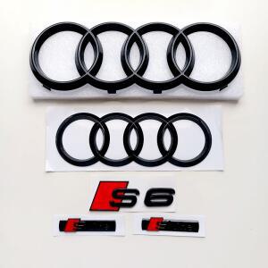 AUDI S6 2012-2018 2019-2024 4 링 로고 광택 블랙 자동차 후드 전면 엠블럼 후면 트렁크 배지 수정 스티