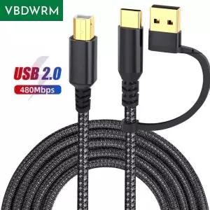 USB C 프린터 케이블 2-in-1 A 또는 타입 to B 남성 코드 엡손 델 스캐너