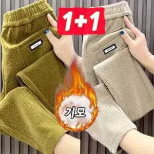 1+1 중년여성바지 두꺼운 코듀로이 조거팬츠 가을겨울 밴딩 캐주얼 바지 빅사이즈