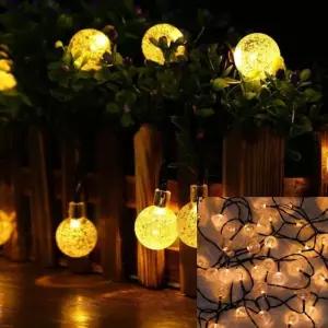 태양광 LED 100구 스노우볼 가랜드 전구 10m 웜색 야외조명 장식조명