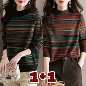 가을 겨울 1+1 빅사이즈 중년여성 긴팔 티셔츠 스프 이너티 반목 폴라 풀오버 긴팔티
