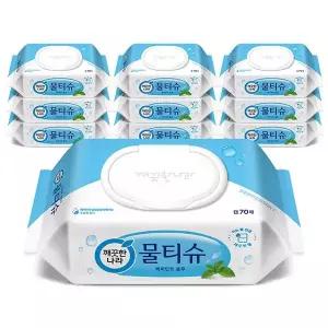 깨끗한나라 페퍼민트 물티슈 캡형 70매 x 10팩