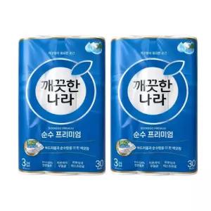 깨끗한나라 순수 프리미엄 3겹 화장지 27m 30롤x2팩