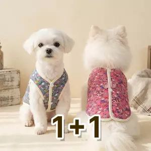 (1+1) 강아지 고양이 꽃무늬 할머니 촌캉스 룩 겨울 누빔 실내 복 수면 옷 털 조끼