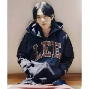 LEE 컬리지 로고 후드 집업 네이비