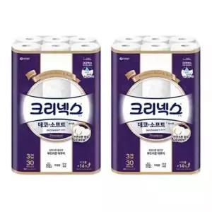 [T쇼페] 크리넥스 천연펄프3겹 데코앤소프트 화이트, 25m, 30롤, 2개
