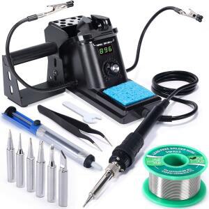 IHUA 926 III 60W 디지털 디스플레이 납땜 아이언 스테이션 키트 헬핑 핸즈 2개 추가 팁 6개 무연 솔더 어리버리 S/S 핀셋 C / F 변환 자동 슬립 및 보정 지원