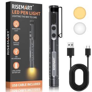 간호사용 RISEMART 펜 라이트 충전식 LED 의료용 따뜻하고 시원한 화이트 스텝리스 디밍 휴대용 의사 응급실 간호학과 간호학생블랙
