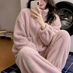 여성 극세사 기모 수면 잠옷 빅사이즈 겨울 파자마 세트 상하의 홈웨어